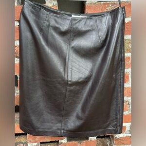 Alafani Brown Leather Genuine A Line Knee Length Lined Side Zip Up Skirt 12